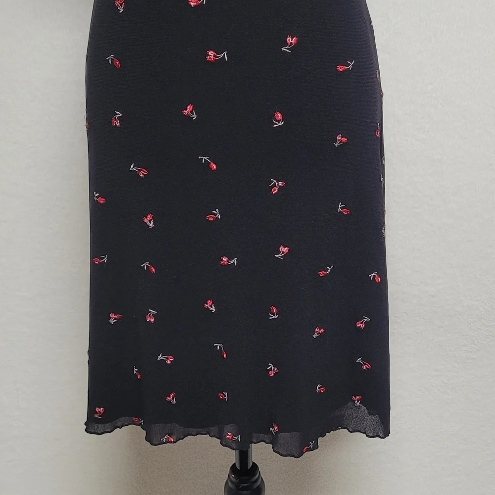 Rampage Vintage 80s Whimsigoth Black Red Ditsy Floral Puff Sleeve Babydoll Dress - Picture 5 of 11